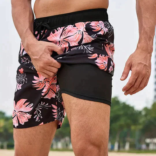 Quick-Dry Swim Shorts with Inner Compression for Men