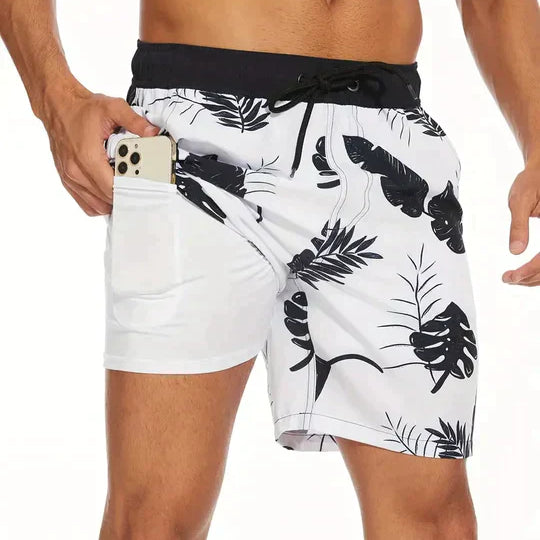 Quick-Dry Swim Shorts with Inner Compression for Men