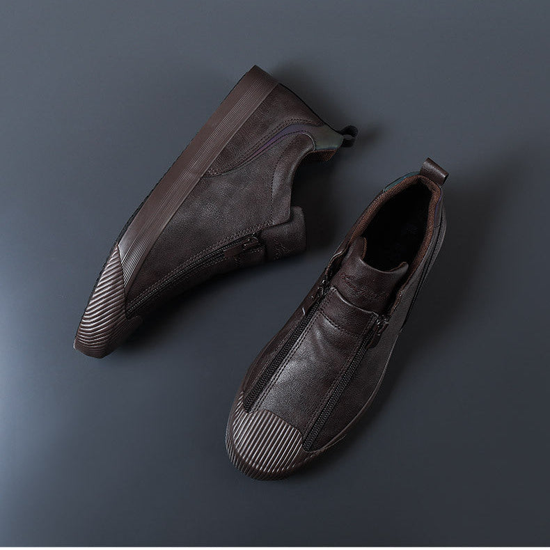 Men's Zip Trainers - Textured Toe Cap with Low-Top Design