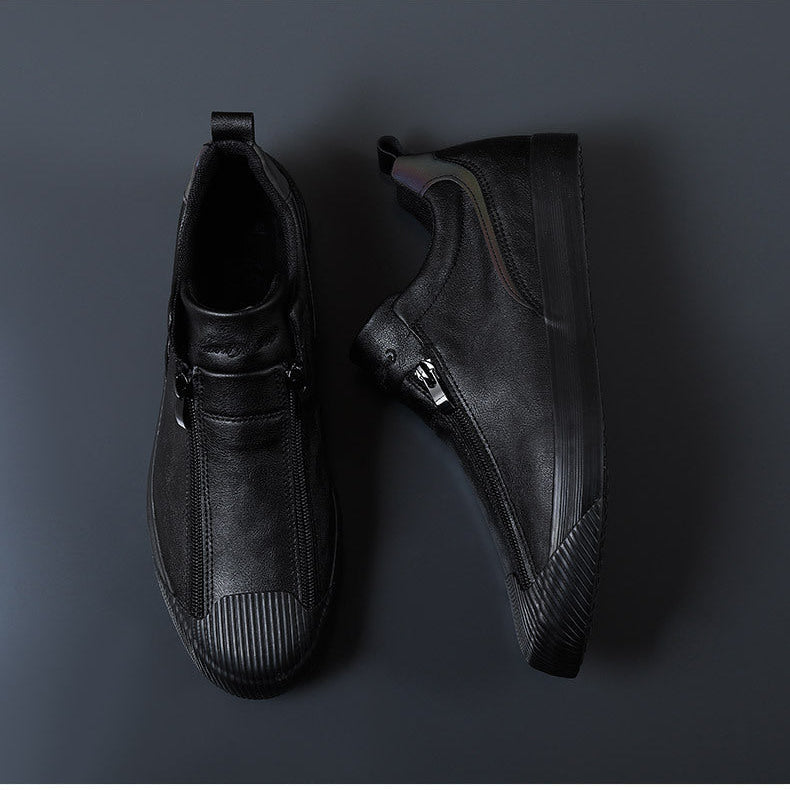 Men's Zip Trainers - Textured Toe Cap with Low-Top Design
