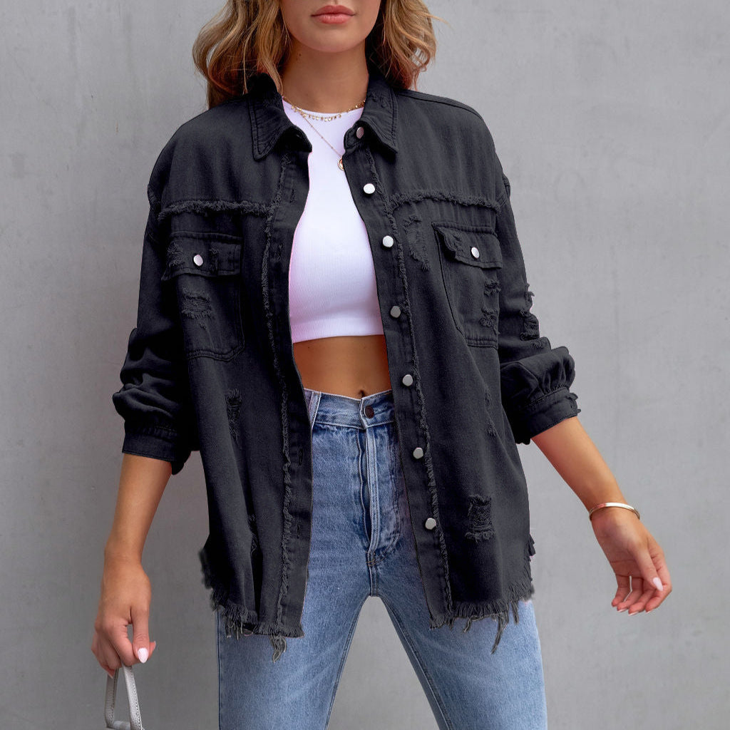 Women's Stylish Denim Jacket - Relaxed Fit Artistic Wear