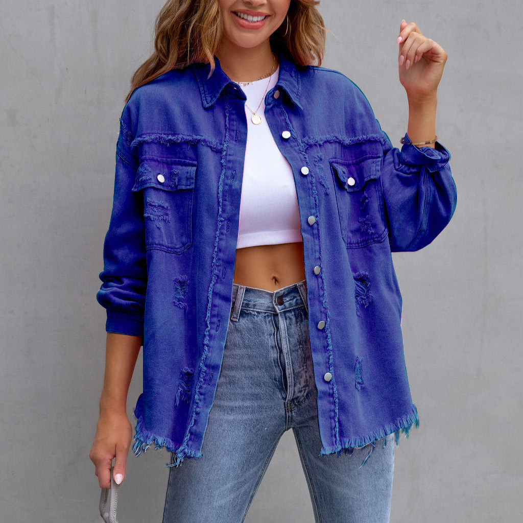 Women's Stylish Denim Jacket - Relaxed Fit Artistic Wear