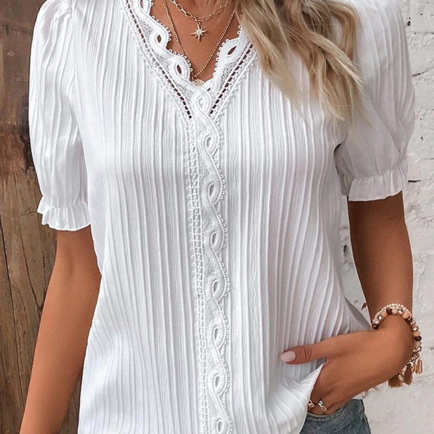 Women's Structured V-Neck Blouse - Chic Office Casual Elegant