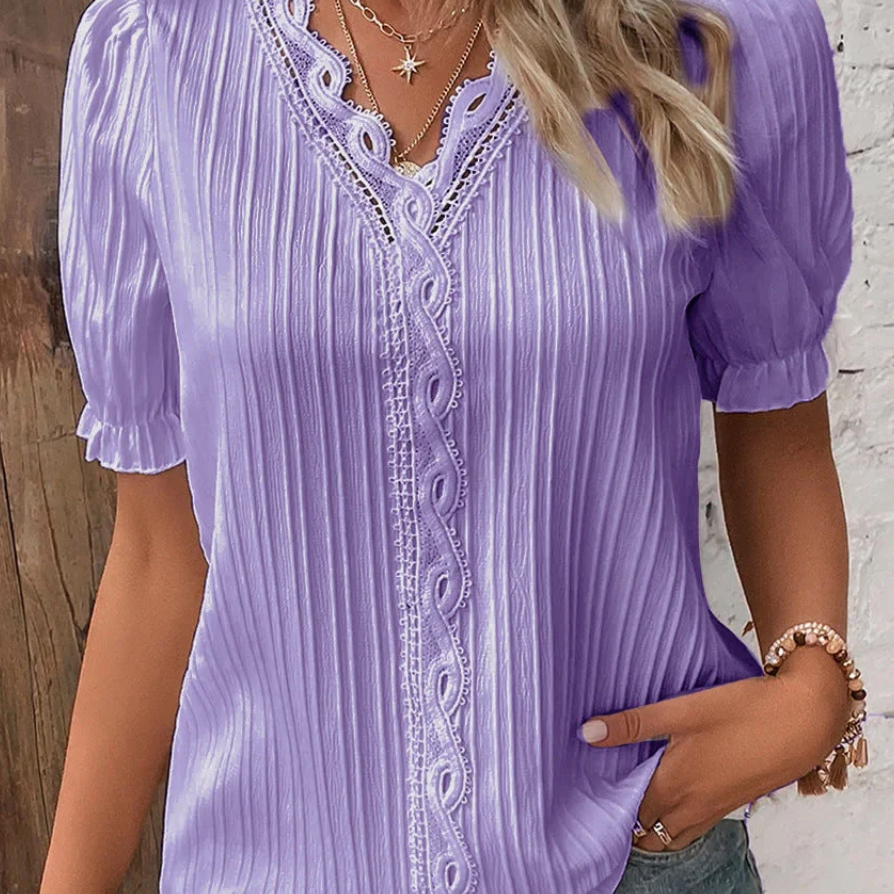 Women's Structured V-Neck Blouse - Chic Office Casual Elegant