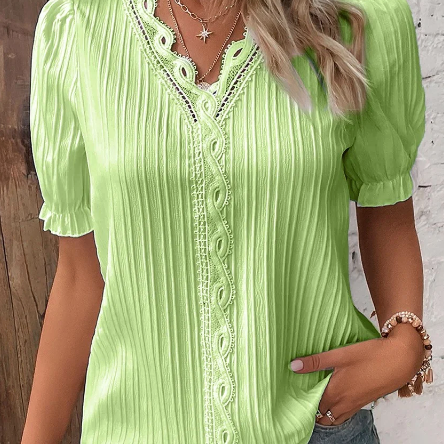Women's Structured V-Neck Blouse - Chic Office Casual Elegant