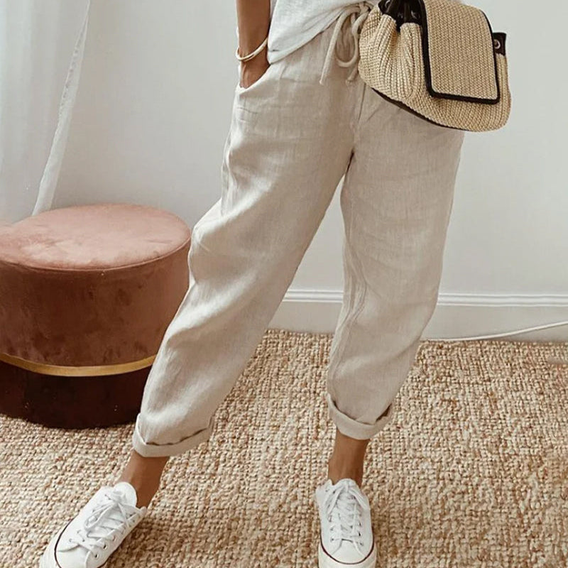 Women's Plain Drawstring Joggers - Relaxed Fit Elasticated Cuffs
