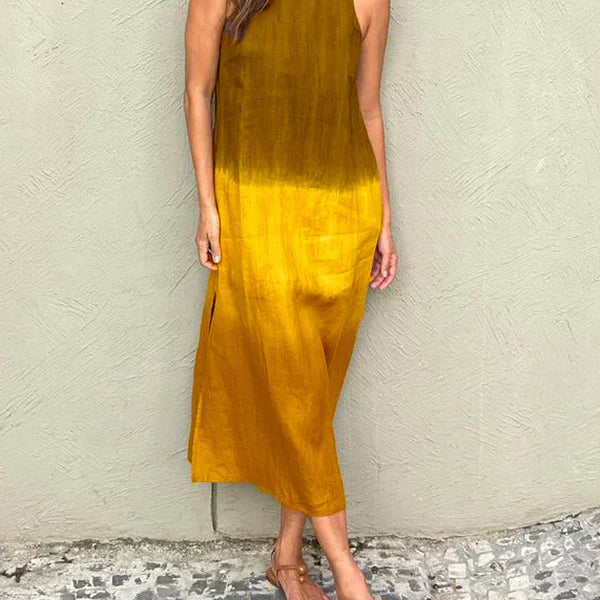 Women's Relaxed Fit Midi Dress - Sleeveless Gradient Natural Fibers