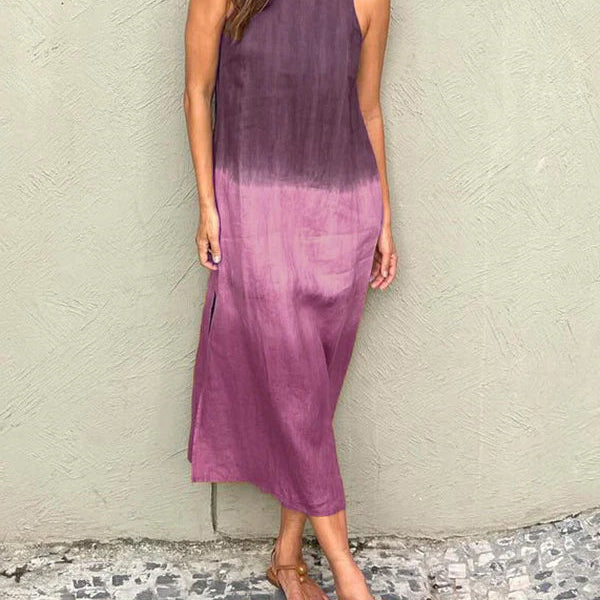 Women's Relaxed Fit Midi Dress - Sleeveless Gradient Natural Fibers