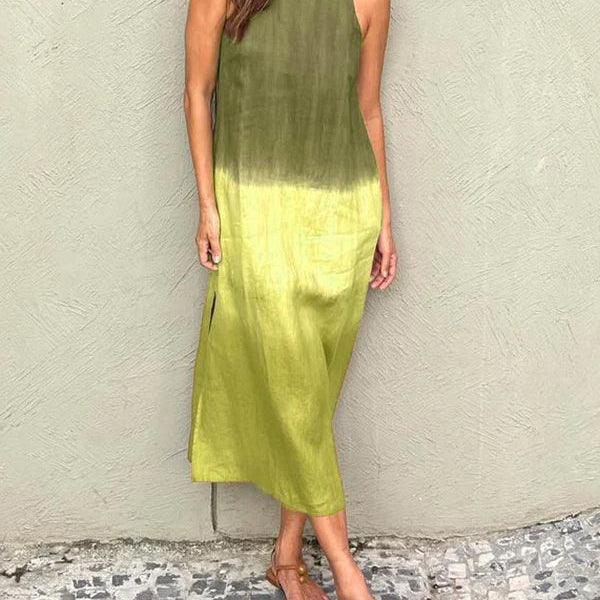 Women's Relaxed Fit Midi Dress - Sleeveless Gradient Natural Fibers