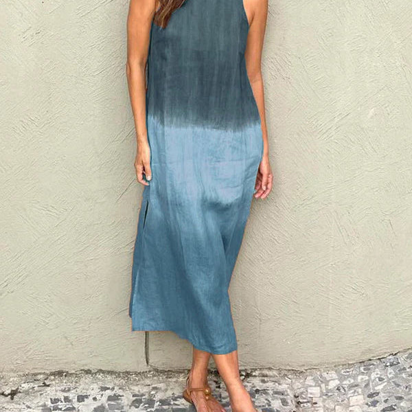 Women's Relaxed Fit Midi Dress - Sleeveless Gradient Natural Fibers