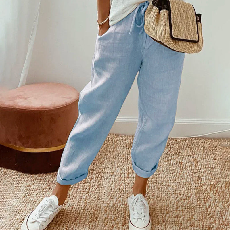 Women's Plain Drawstring Joggers - Relaxed Fit Elasticated Cuffs