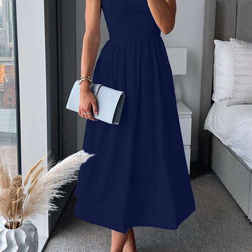 Elegant Fit & Flare Midi Dress - Wedding Guest Dress with Square Neck & Spaghetti Straps