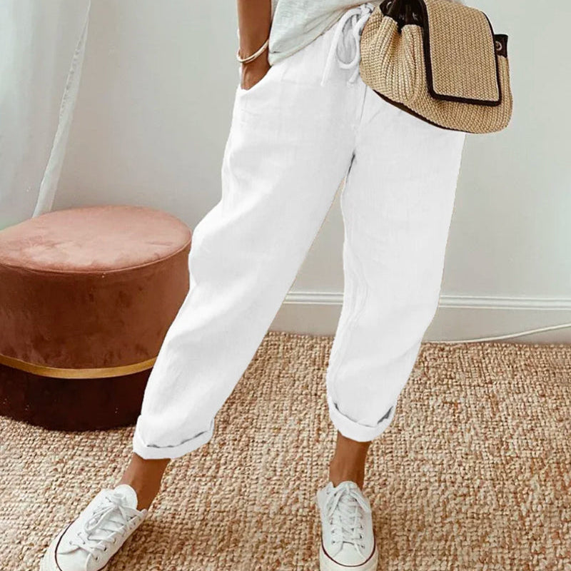 Women's Plain Drawstring Joggers - Relaxed Fit Elasticated Cuffs