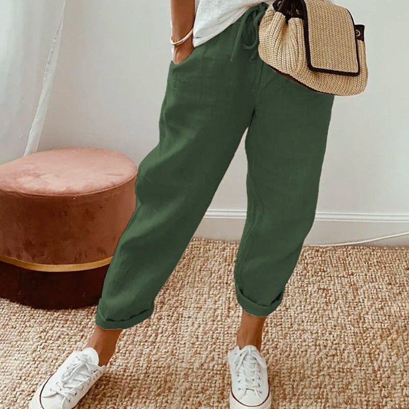 Women's Plain Drawstring Joggers - Relaxed Fit Elasticated Cuffs