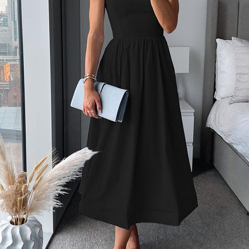 Elegant Fit & Flare Midi Dress - Wedding Guest Dress with Square Neck & Spaghetti Straps
