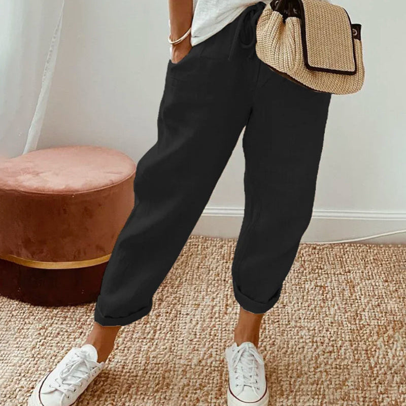 Women's Plain Drawstring Joggers - Relaxed Fit Elasticated Cuffs