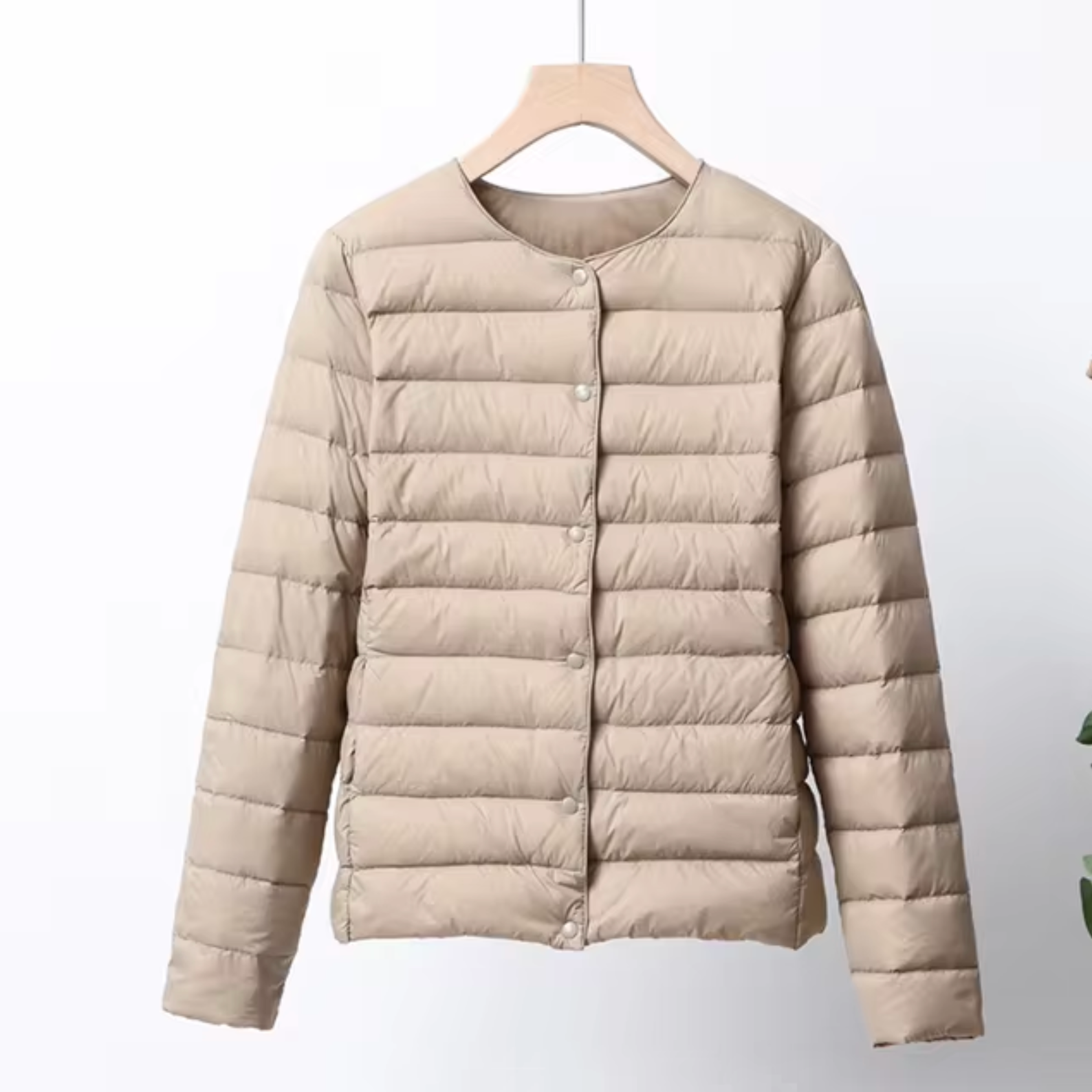 Women's Lightweight Puffer Jacket - Collarless and Water-Resistant