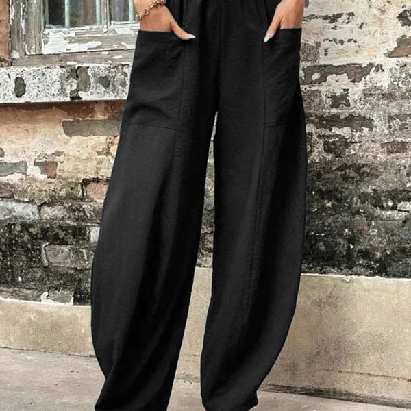 Women's Wide-Leg Trousers - Relaxed Fit Breathable Elastic Waist