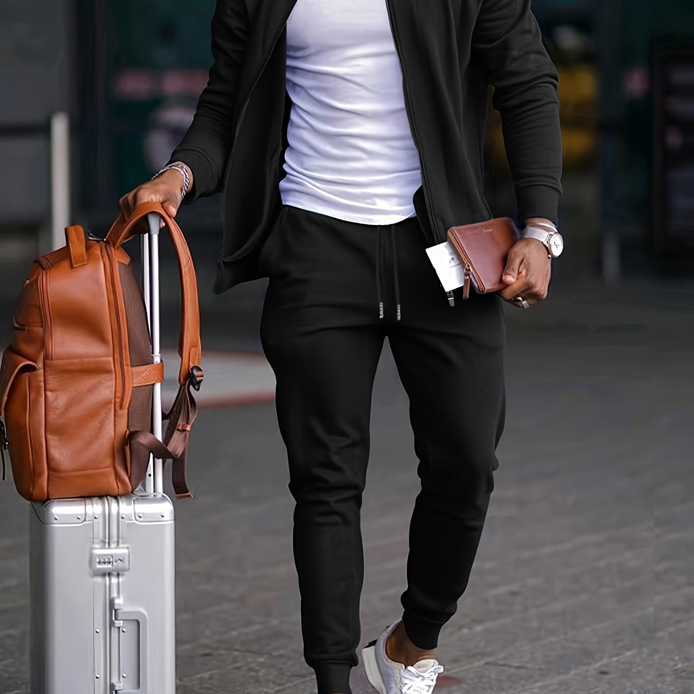 Men's Sporty Tracksuit Set - Full-Zip Jacket and Drawstring Trousers