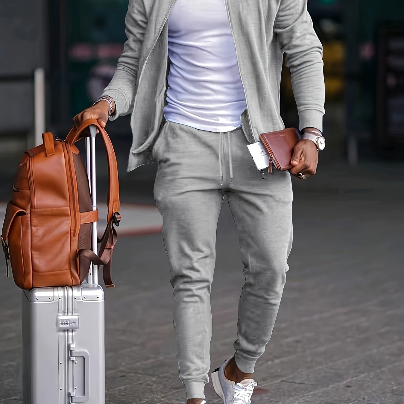 Men's Sporty Tracksuit Set - Full-Zip Jacket and Drawstring Trousers