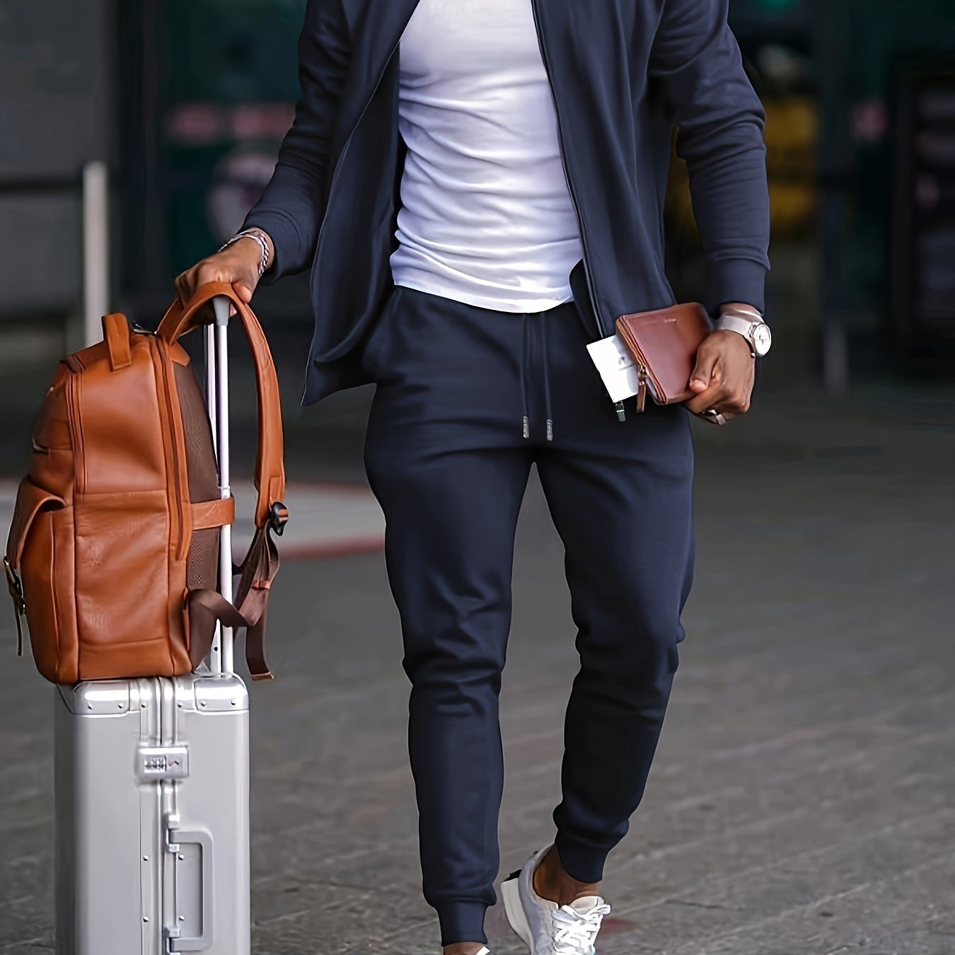 Men's Sporty Tracksuit Set - Full-Zip Jacket and Drawstring Trousers