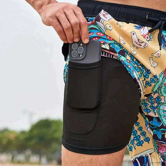 Quick-Dry Swim Shorts with Inner Compression for Men
