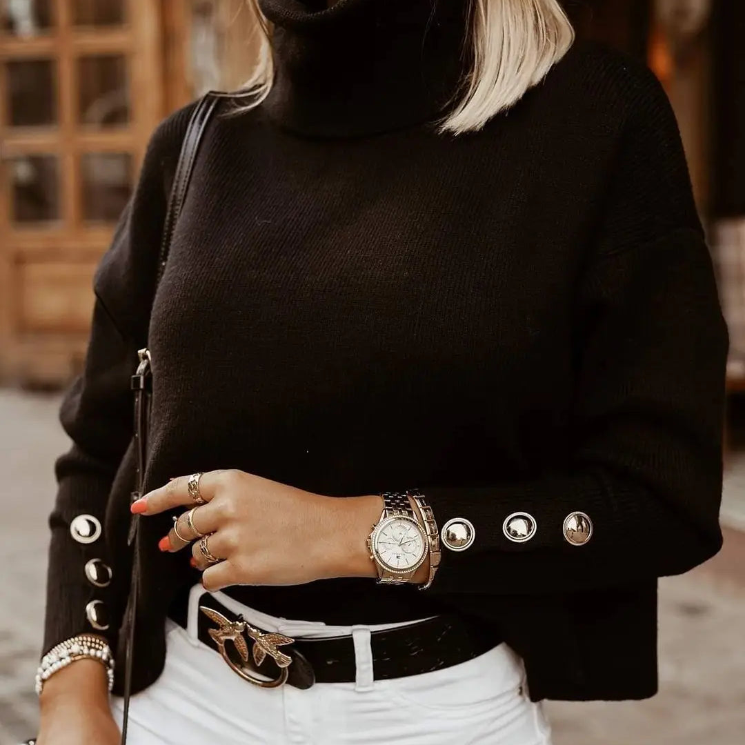 Women's Stylish Knitted Jumper - Roll Neck Style