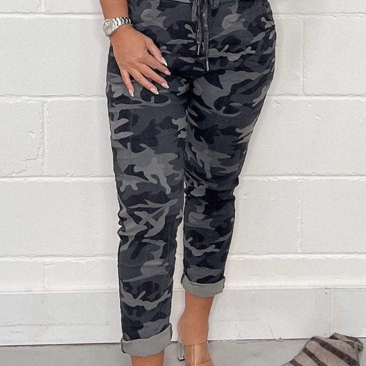 Women's Leopard Print Drawstring Trousers - Comfortable Cuffed Casual