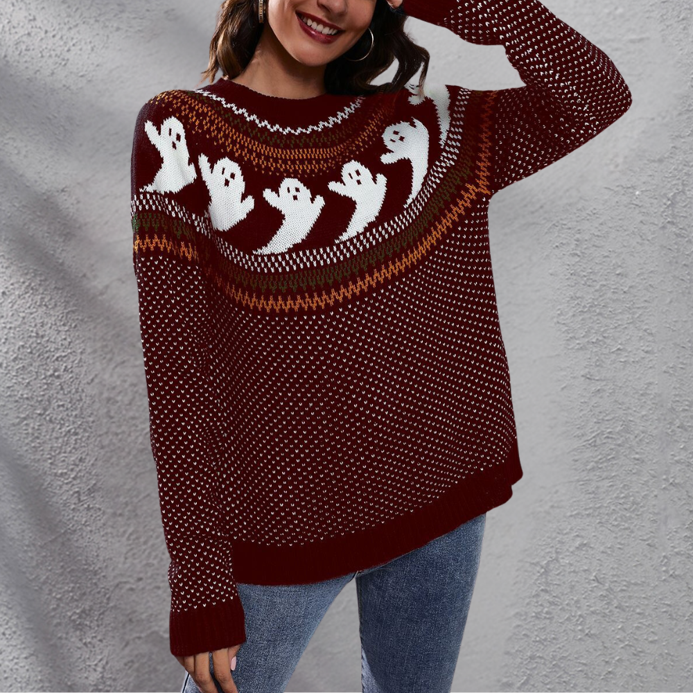Women's Skeleton Print Halloween Costume Jumper - Modern Crewneck