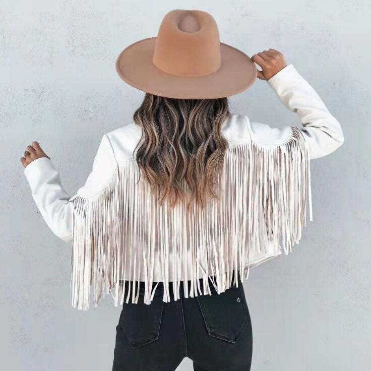 Women's Fringed Jacket - Cropped with Lapel Collar