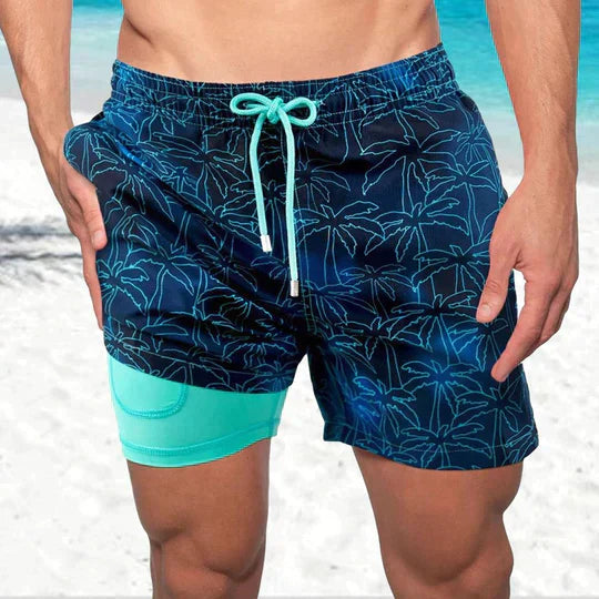 Quick-Dry Swim Shorts with Inner Compression for Men