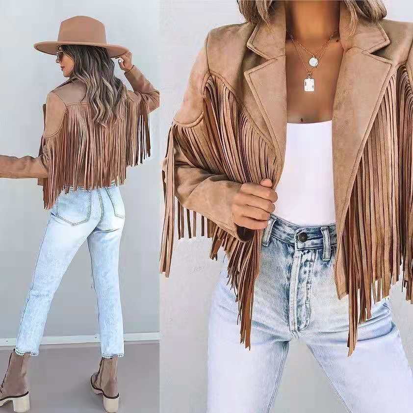 Women's Fringed Jacket - Cropped with Lapel Collar