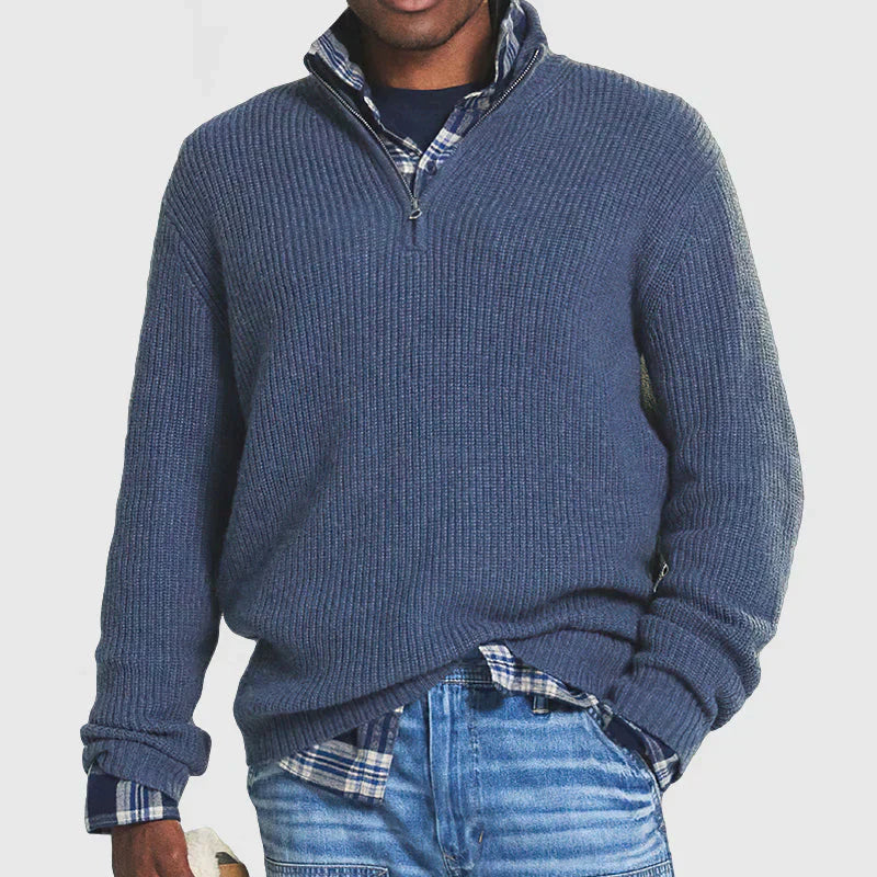 Men's Quarter-Zip Jumper - Knitted Cosy Ribbed Style