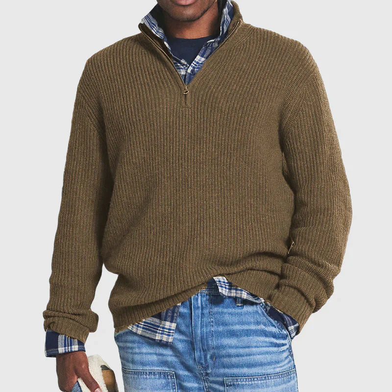 Men's Quarter-Zip Jumper - Knitted Cosy Ribbed Style