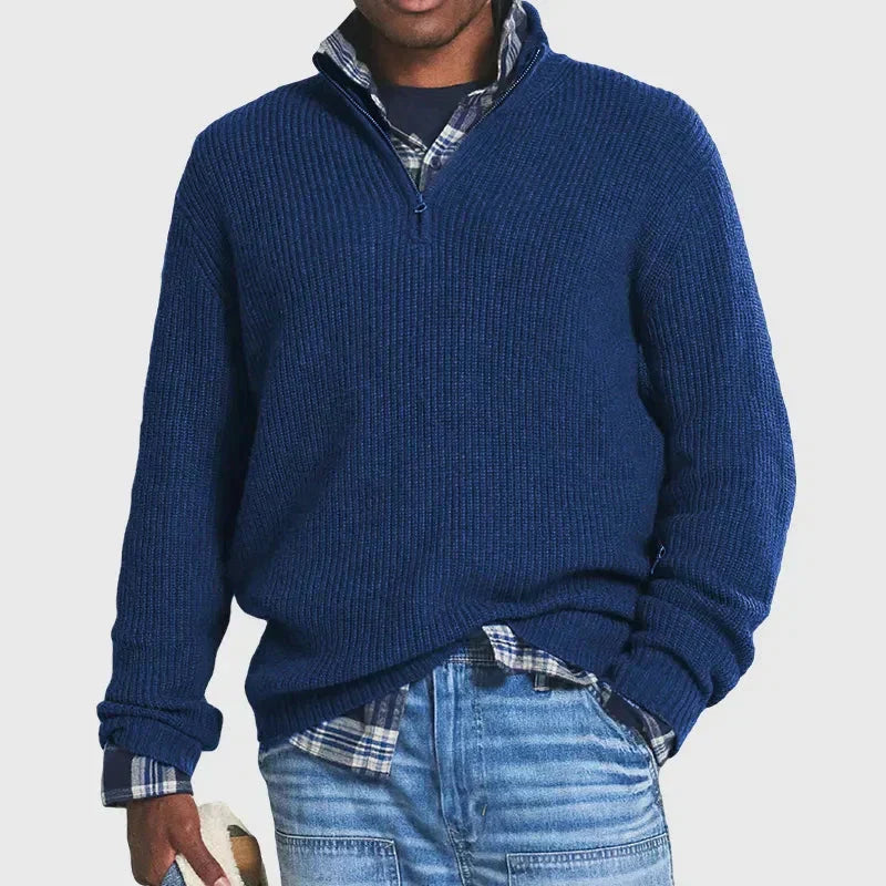 Men's Quarter-Zip Jumper - Knitted Cosy Ribbed Style
