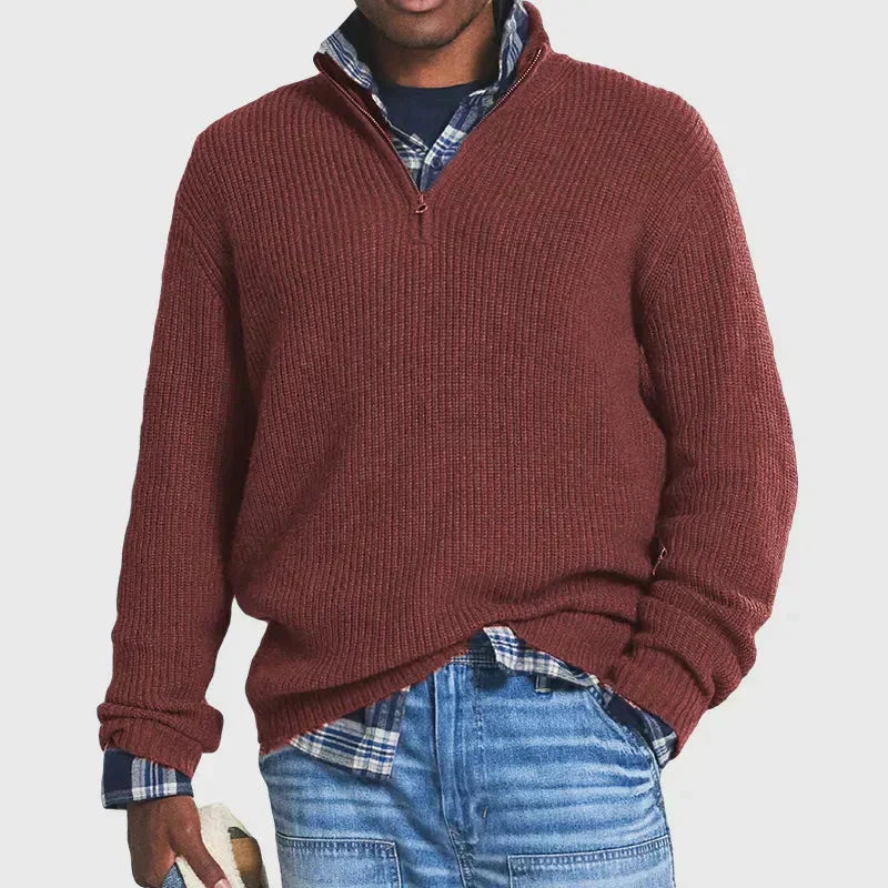 Men's Quarter-Zip Jumper - Knitted Cosy Ribbed Style