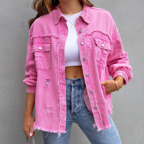 Women's Stylish Denim Jacket - Relaxed Fit Artistic Wear