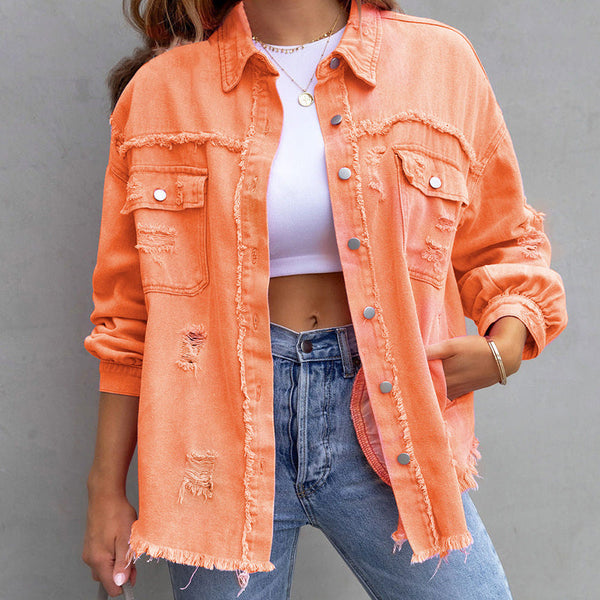 Women's Stylish Denim Jacket - Relaxed Fit Artistic Wear