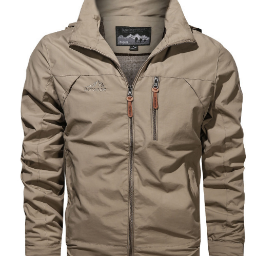 Men's Waterproof Hooded Jacket - Full-Zip with Zippered Pockets