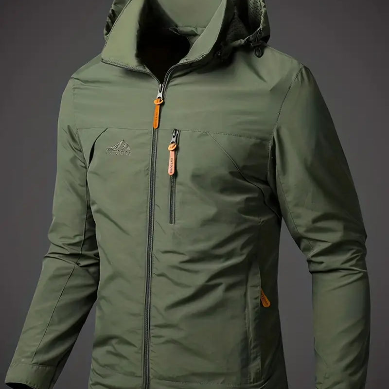 Men's Waterproof Hooded Jacket - Full-Zip with Zippered Pockets