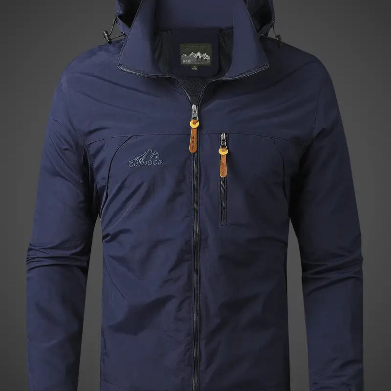 Men's Waterproof Hooded Jacket - Full-Zip with Zippered Pockets