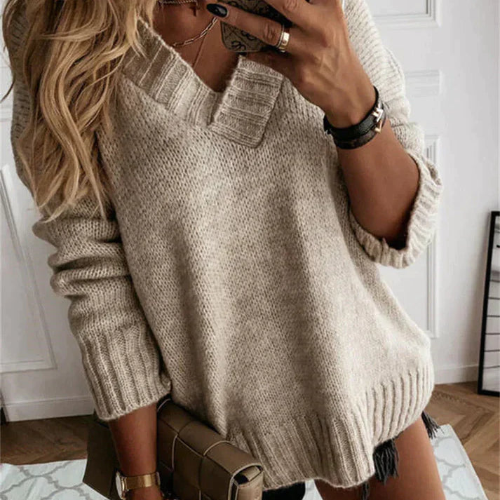 Women's V-Neck Knitted Jumper - Cosy and Stylish