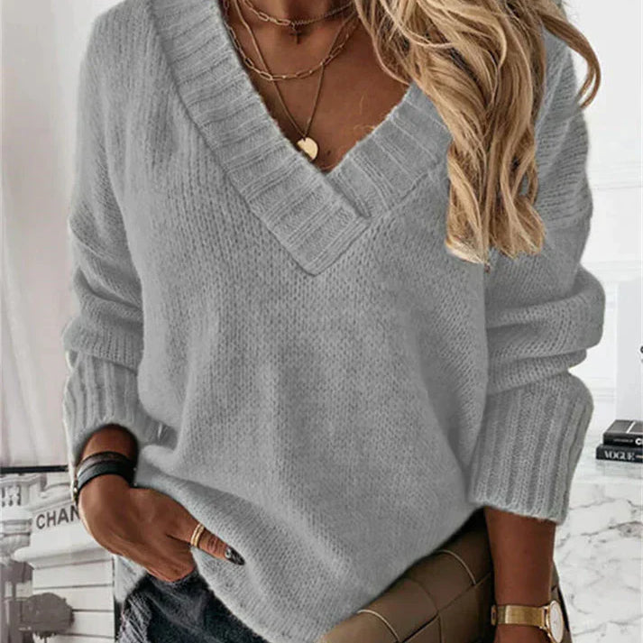 Women's V-Neck Knitted Jumper - Cosy and Stylish