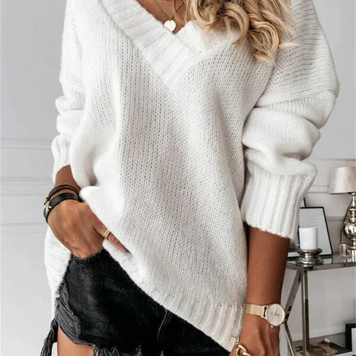Women's V-Neck Knitted Jumper - Cosy and Stylish