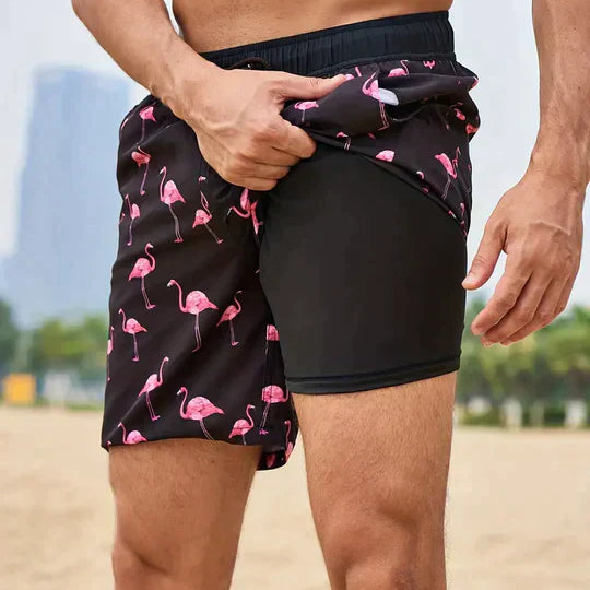 Quick-Dry Swim Shorts with Inner Compression for Men