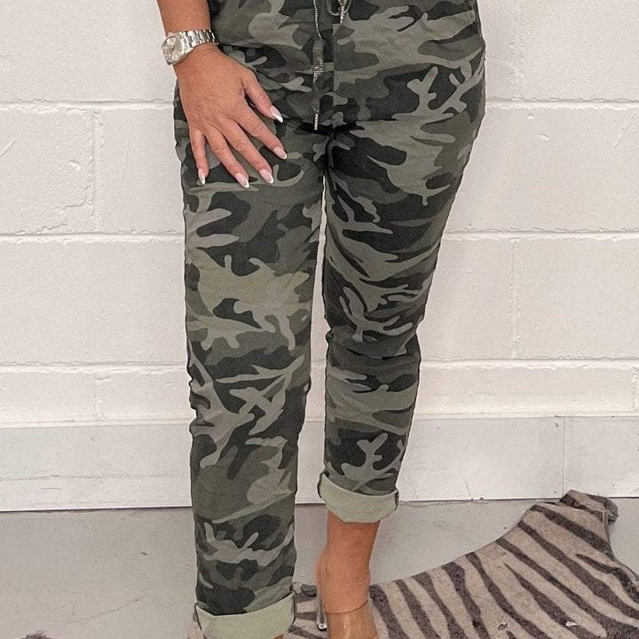 Women's Leopard Print Drawstring Trousers - Comfortable Cuffed Casual