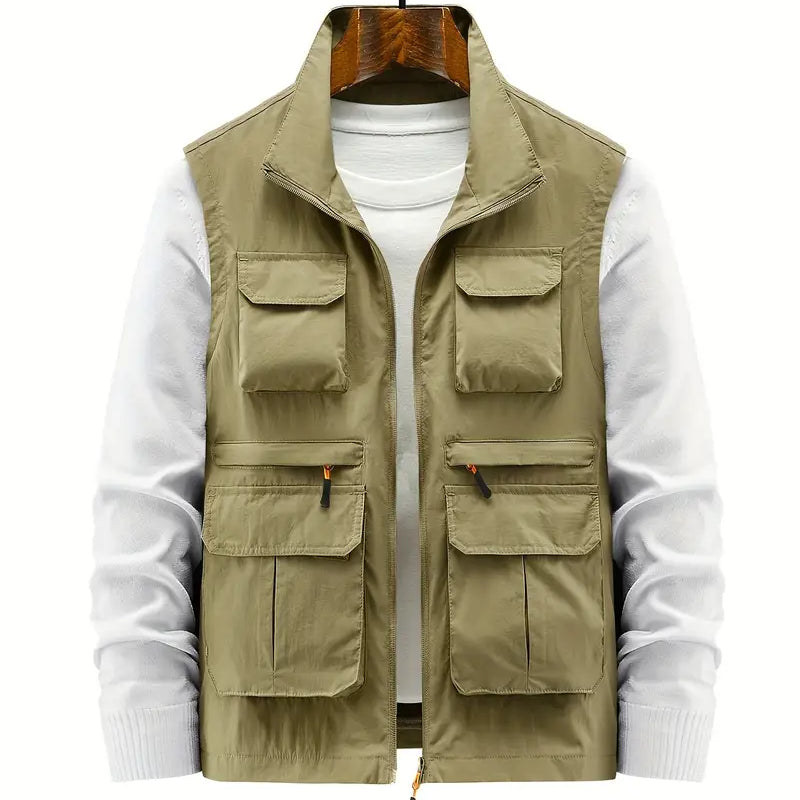 Versatile Multi-Pocket Zip Vest for Men | Sean