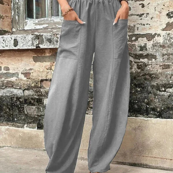 Women's Wide-Leg Trousers - Relaxed Fit Breathable Elastic Waist