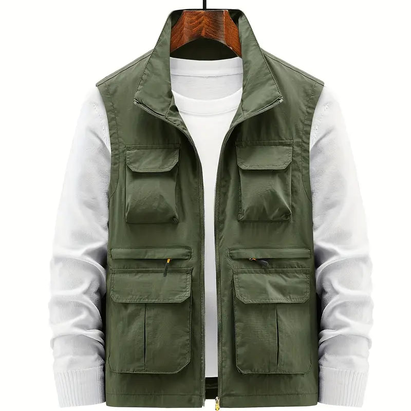 Versatile Multi-Pocket Zip Vest for Men | Sean