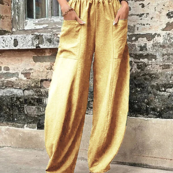 Women's Wide-Leg Trousers - Relaxed Fit Breathable Elastic Waist